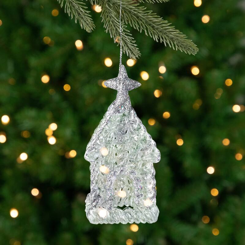 Glittered Acrylic Church Christmas Ornaments - 4.75" - Silver - 4ct