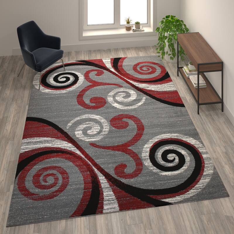 Modern Distressed Swirl Abstract Style Indoor Area Rug