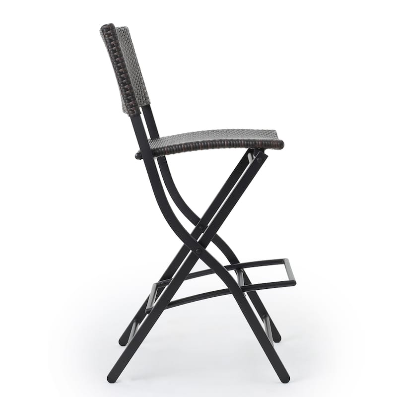Outdoor Wicker Barstools Faux Rattan Patio Bar Stools Foldable Chair, Multibrown, Set of 2