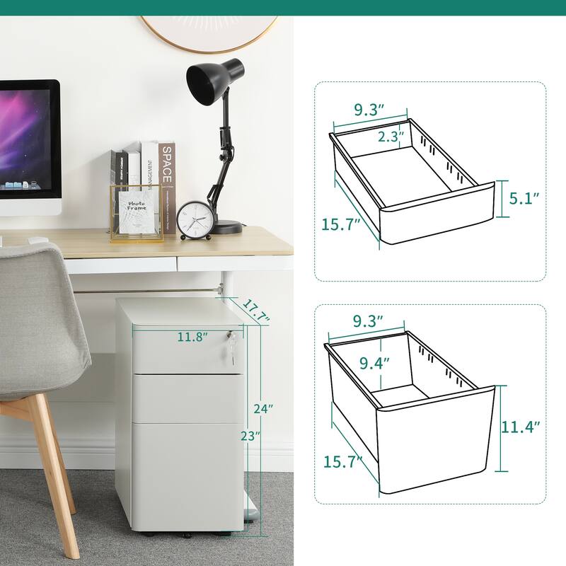 Modern 3-Drawer Mobile Steel File Cabinet