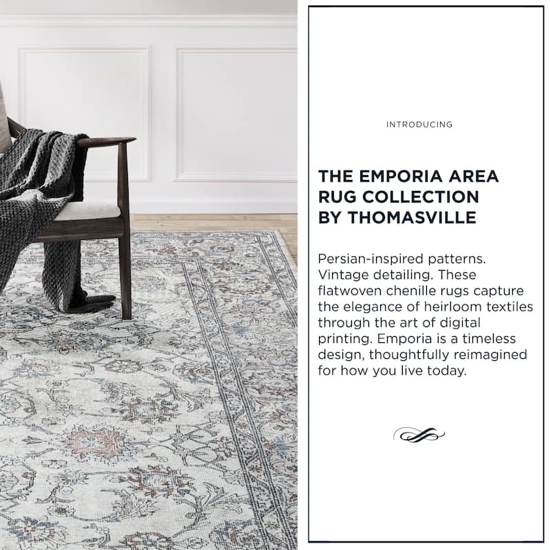 Thomasville Emporia Industrial Old World Chenille Machine Washable Non-Slip Flat Pile Area Rug Collection