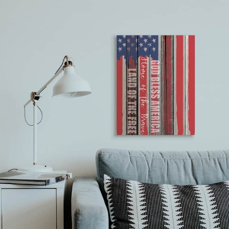 Stupell God Bless America Wood Grain Flag Red White Blue Americana Canvas Wall Art