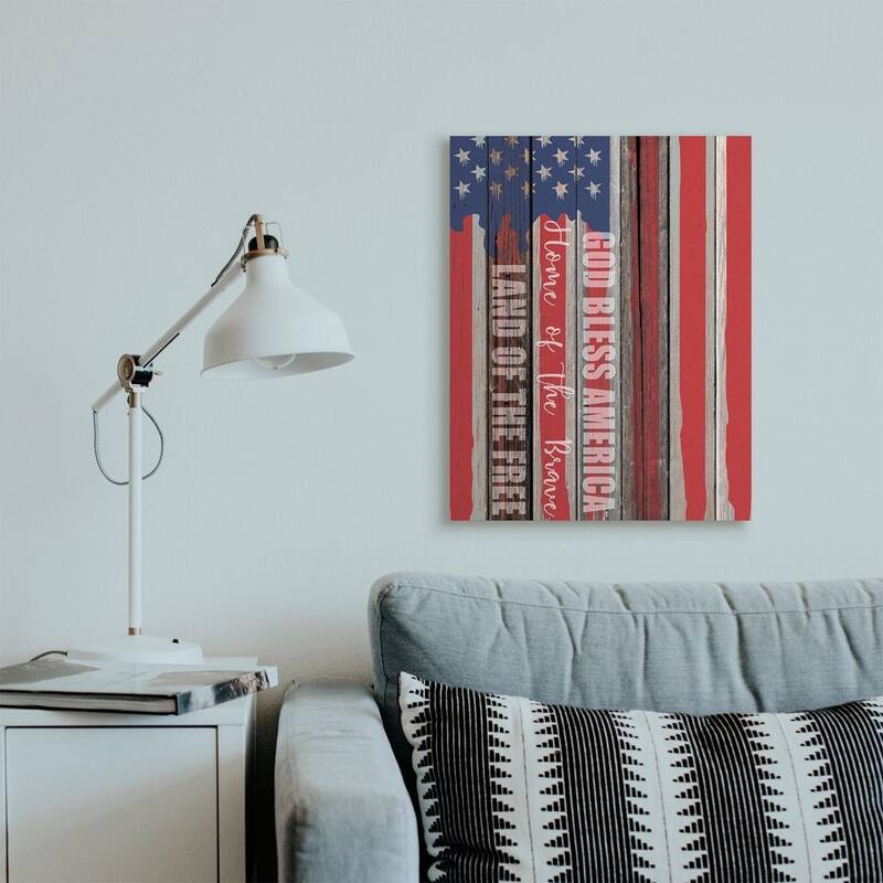 Stupell God Bless America Wood Grain Flag Red White Blue Americana