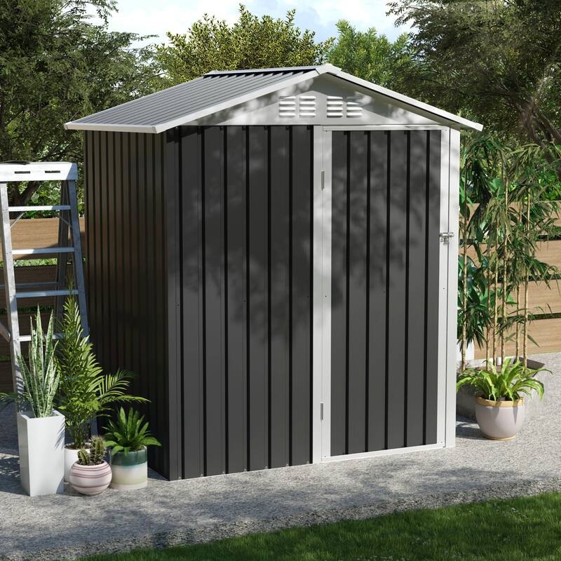 5.4x4.27 FT Outdoor Storage Shed with Hinge Door for Backyard - Grey
