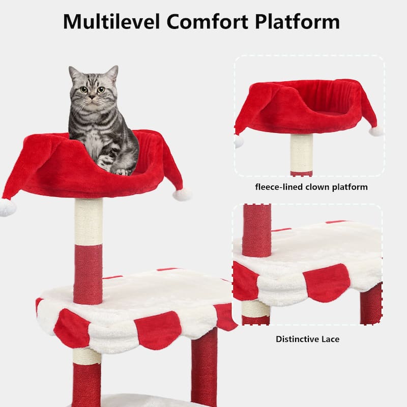 Anmytek Multi Level Cat Tree with Cozy Perch and Sisal Scratching Posts Red White for Indoor Cats