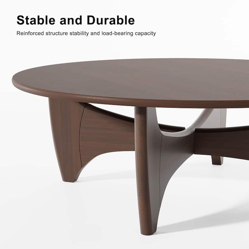 Round Modern Coffee Table Farmhouse Solid Wood Tea Table with Cross Sturdy Legs for Home Office Living Room - 16 in.H x 38 in.W