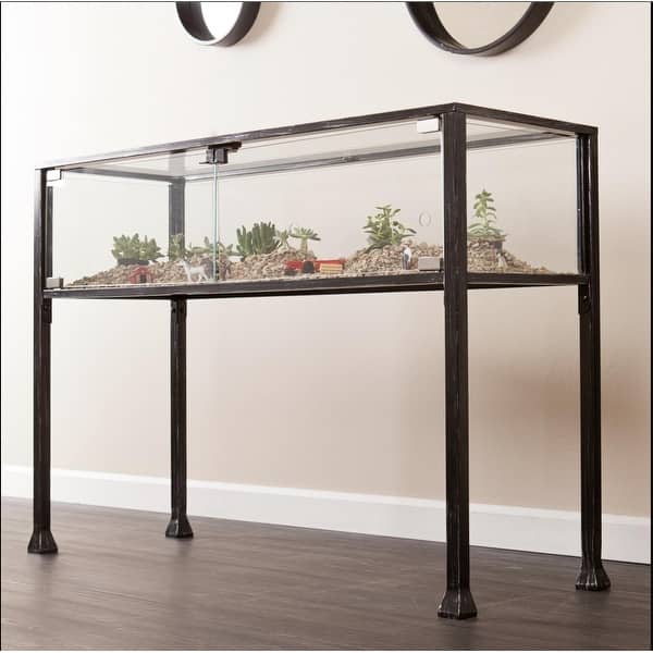 slide 1 of 6, Carbon Loft Glenn Black Terrarium Display Console Table