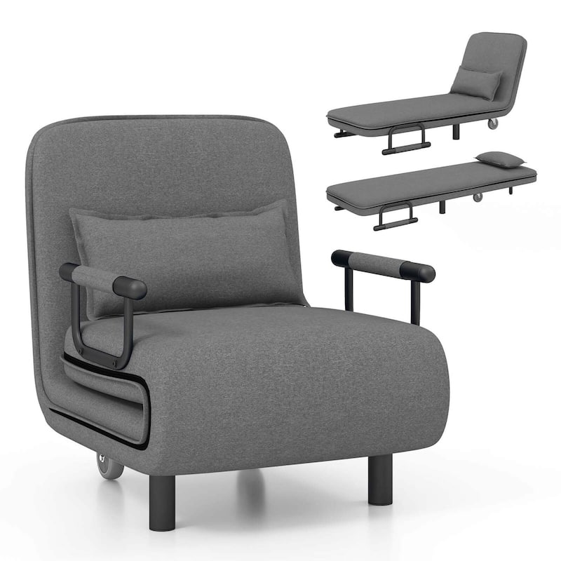 Folding Sleeper Chair Convertible Sofa Bed w/ Adjustable Backrest - Dark Grey
