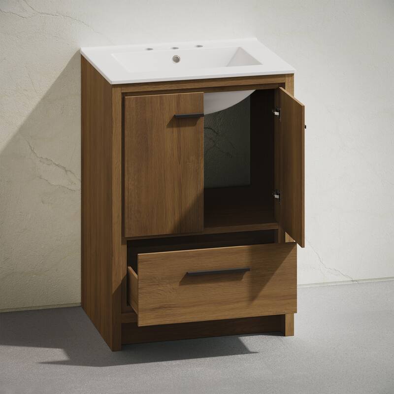 Virage 24" Freestanding Bathroom Vanity In Brown Oak With 3-Hole Widespread Sink Top - 24
