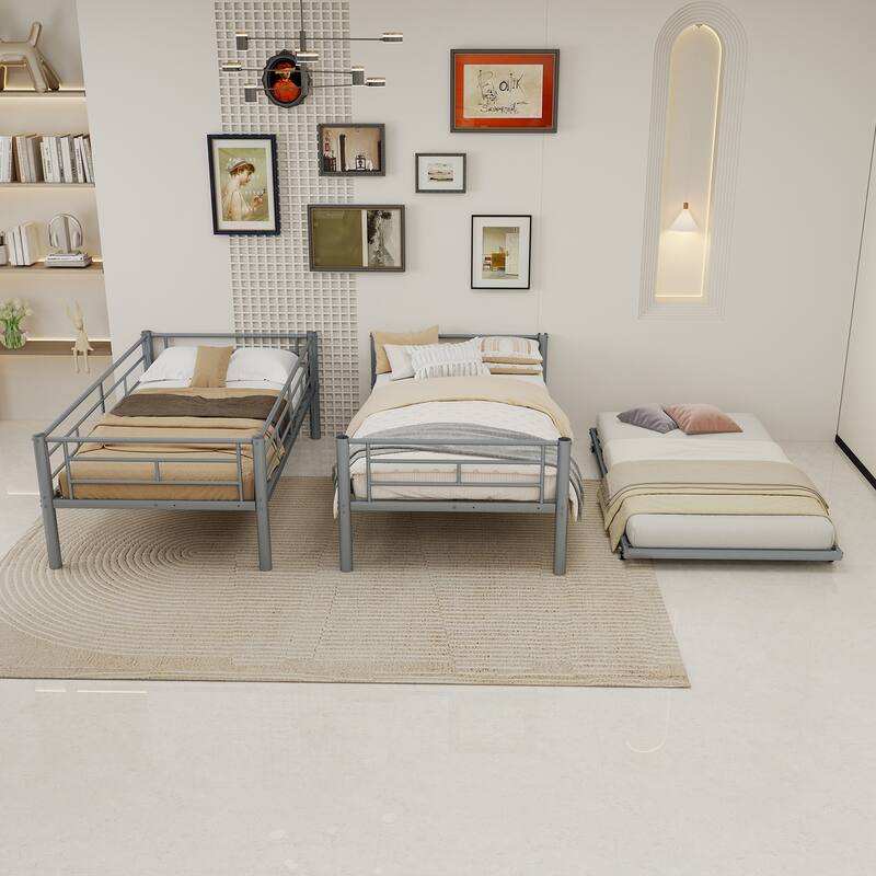 GDFStudio - Heavy-Duty Metal Twin over Twin Bunk Bed with Guardrail