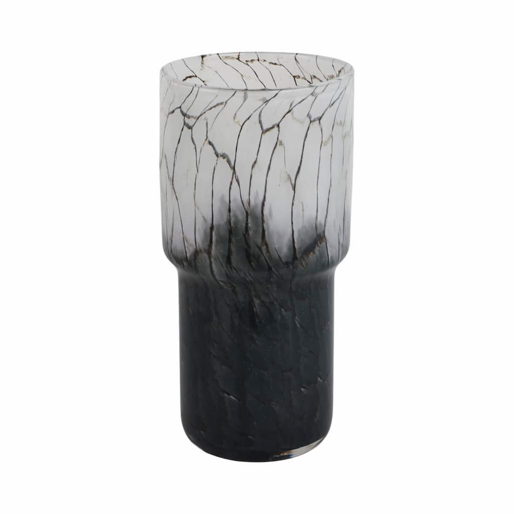 Decorative Vase Glass Cracked Pattern Design Modern Decor - 12" Black