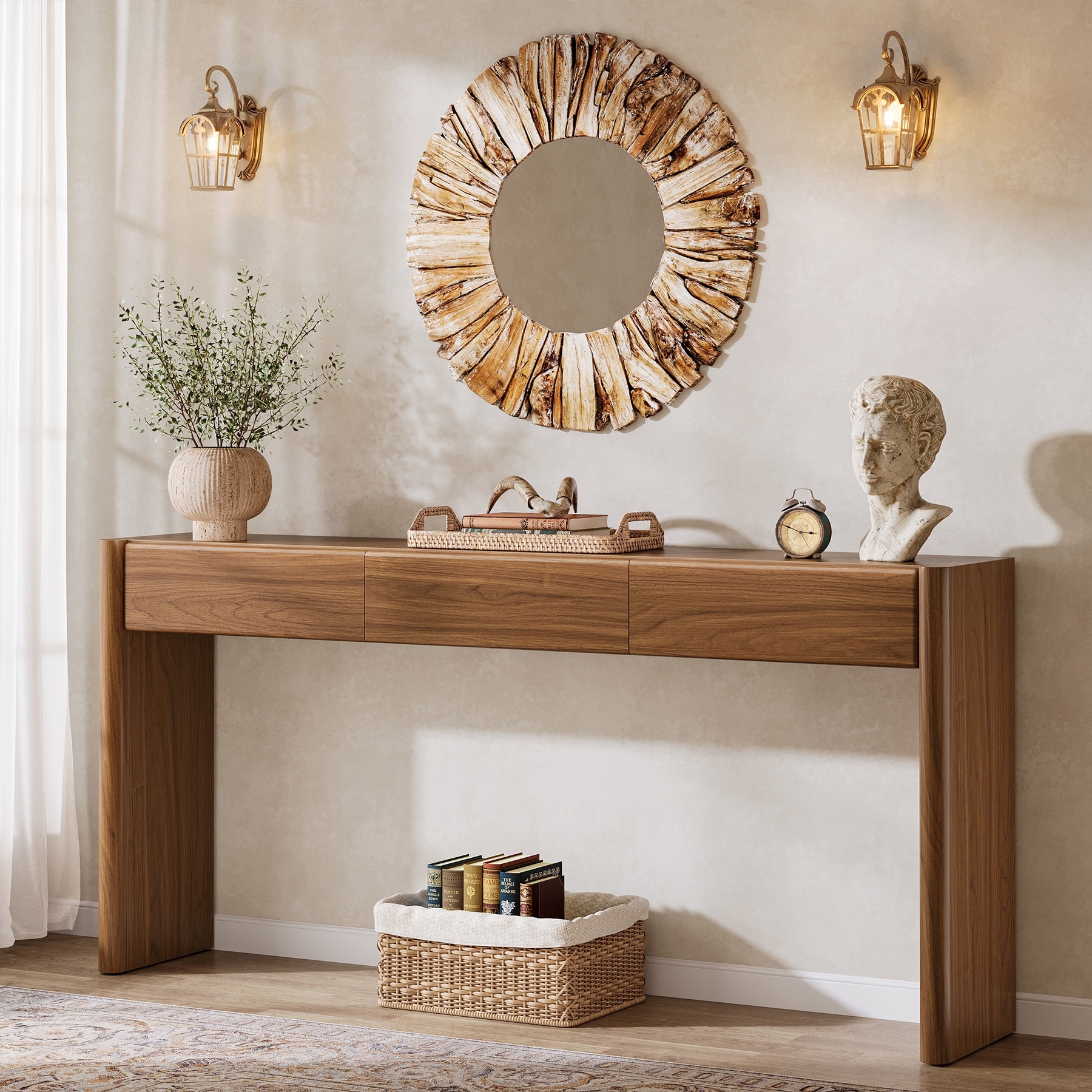 Console Table with 3 Drawers Farmhouse Long Console Sofa Station