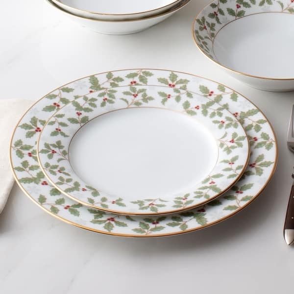Noritake Holly & Berry Gold Set Of 4 Dinner Plates, 10-1/2"