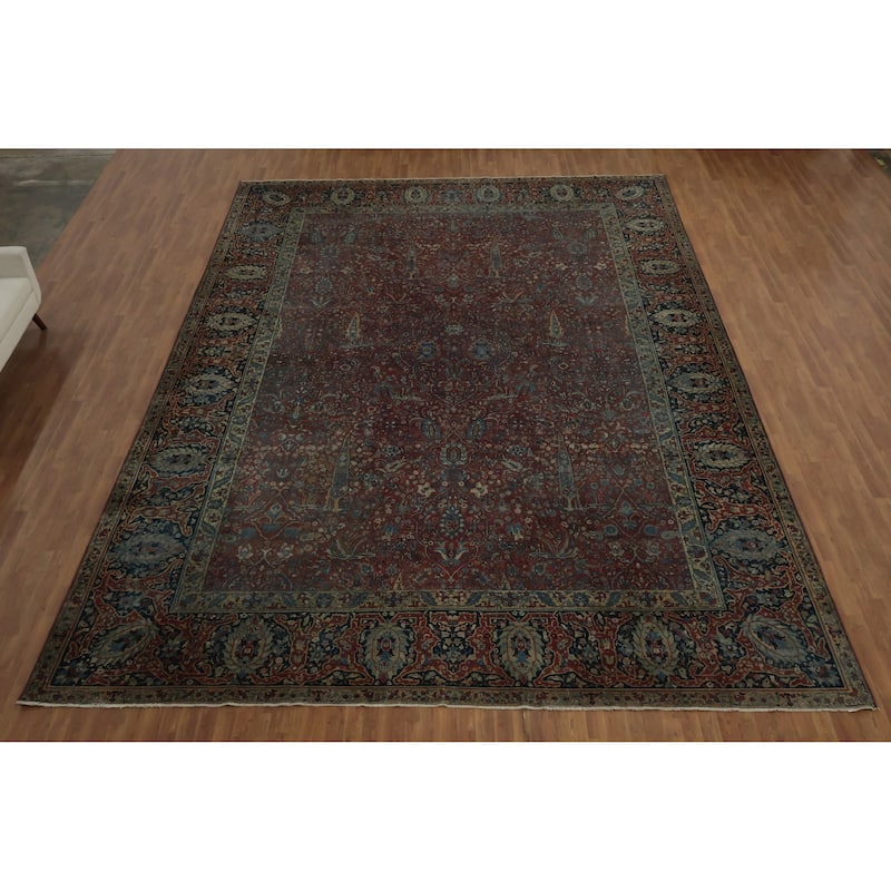 Hand Knotted Oriental 100% Wool Carpet Traditional Floral Oranges & Rust Tabriz Area Rug - 17' 9'' X 12' 8''