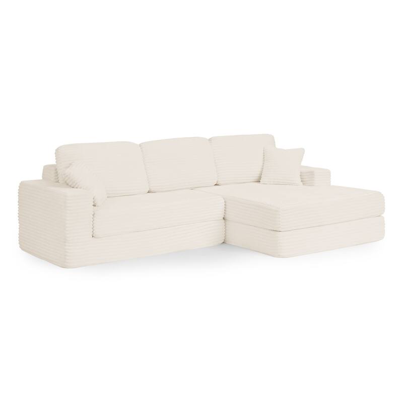 112.6" L-Shaped Modular Sectional Right sofa seat with Queen Sleeper Function, Corduroy Upholstery and No Assembly Required
