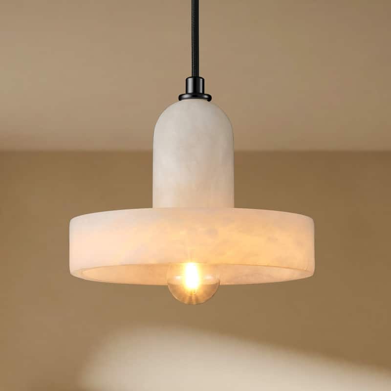 Alabaster Pendant Light for 7.9" Spanish Marble Shade Hanging Light Fixture - UFO - Black