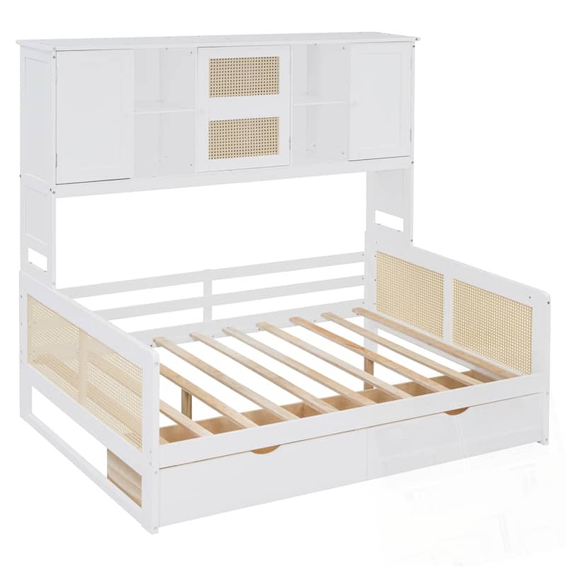 Wooden Daybed With 2 Drawers and All-in-One Cabinet and Shelf