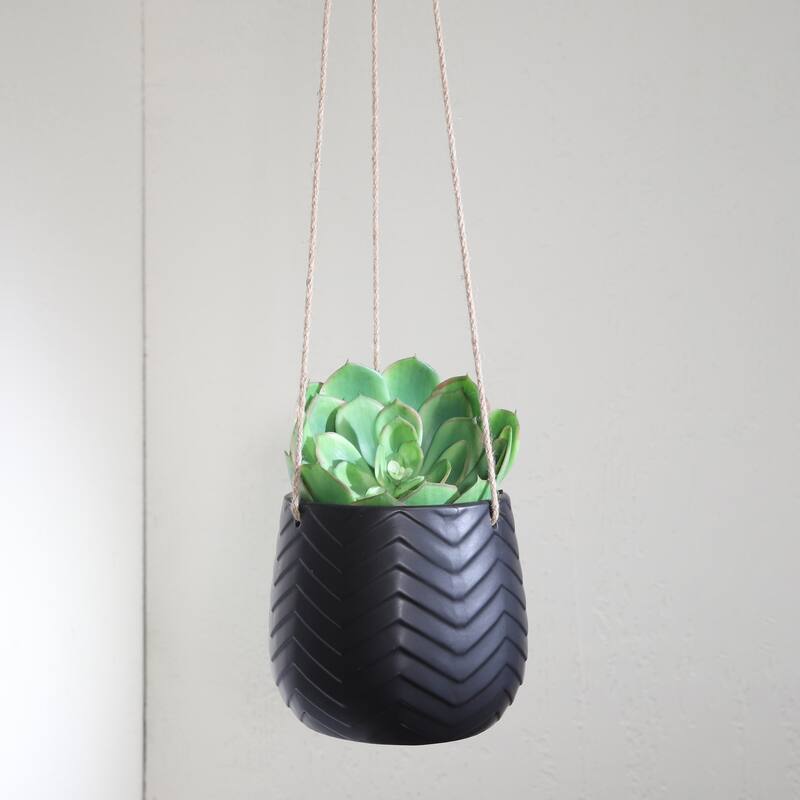 Sagebrook Home Neutral Textured Ceramic Hanging Planter