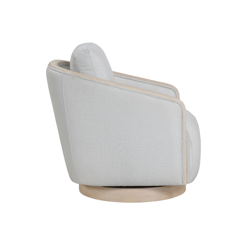 Jely Swivel Accent Armchair, Oak Brown Wood Trim and Base, Gray Polyester