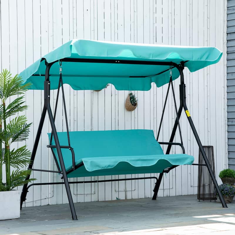 Patio Porch Swing Chair with Adjustable Canopy, Seats 3 Adults, Steel Frame, Armrests, Green