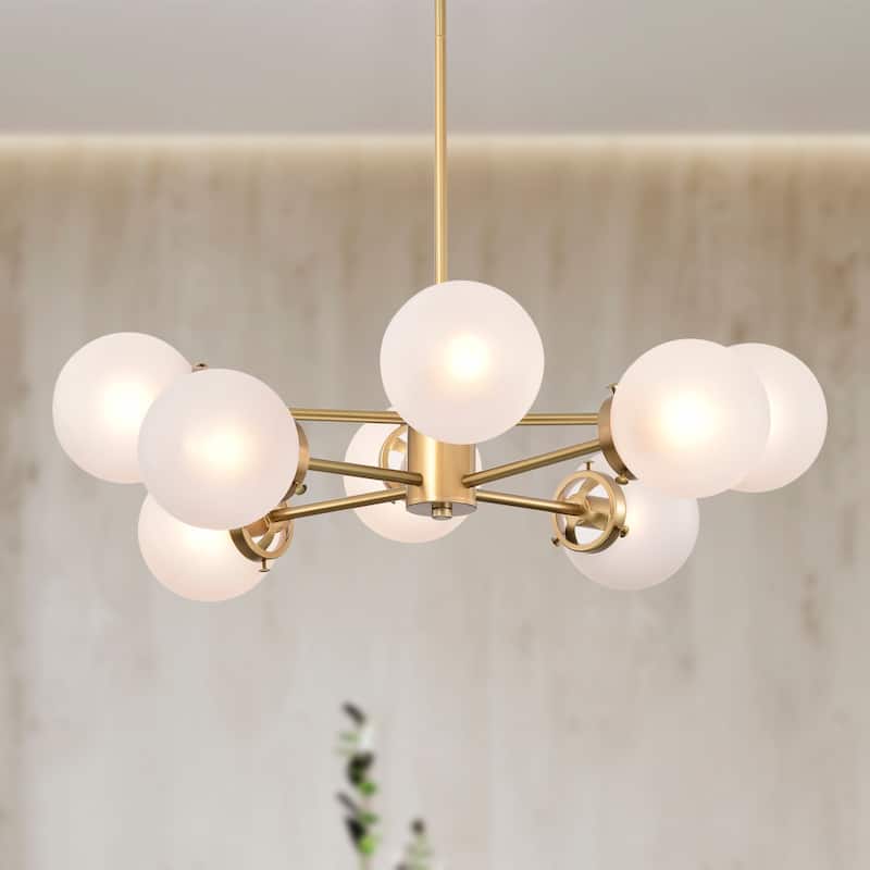 Rion 27 Inch Opague Orb Glass Chandelier 8 Light - N/A - Matte Gold