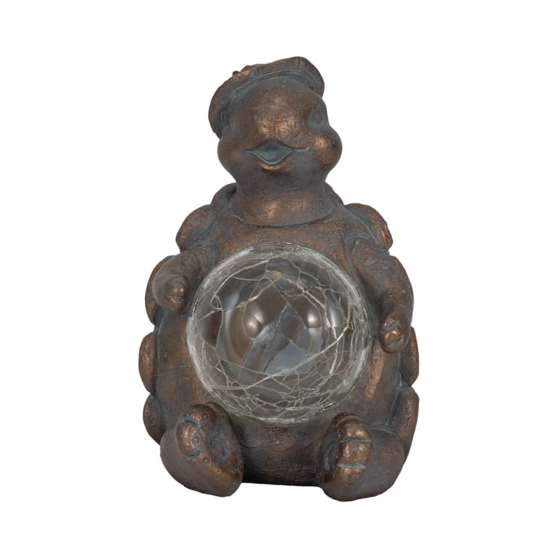 Sagebrook Home 7" Turtle Featuring a Solar Orb in Antique Copper Finish, Durable Polyresin Decor