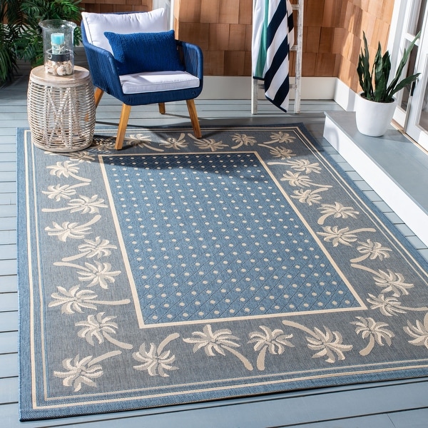 Blue Safavieh Courtyard Collection CY1502 Indoor/ Outdoor Non-Shedding Stain Resistant Patio Backyard Area Rug 6'7 x 6'7 Round Natural