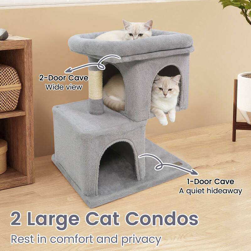 Gymax 25.5'' Cat Tree w/2 Large Condo Padded Top Perch Sisal