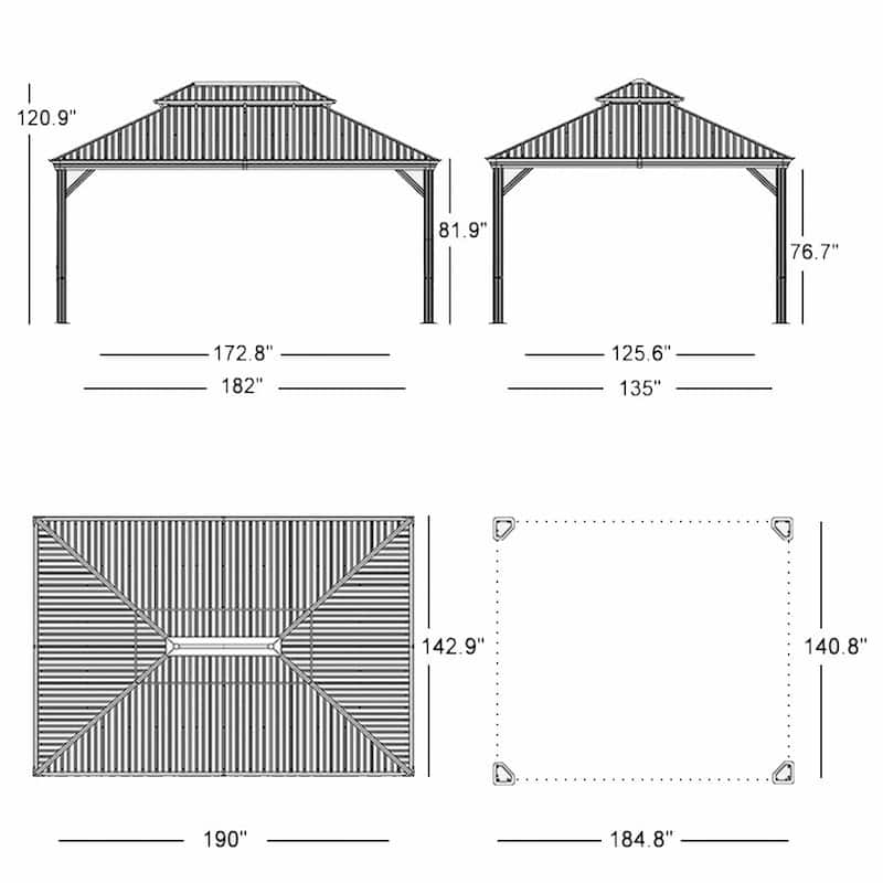 PURPLE LEAF Outdoor Galvanized Steel Hardtop Gazebo, Aluminum Frame Gazebo With Curtains and Light