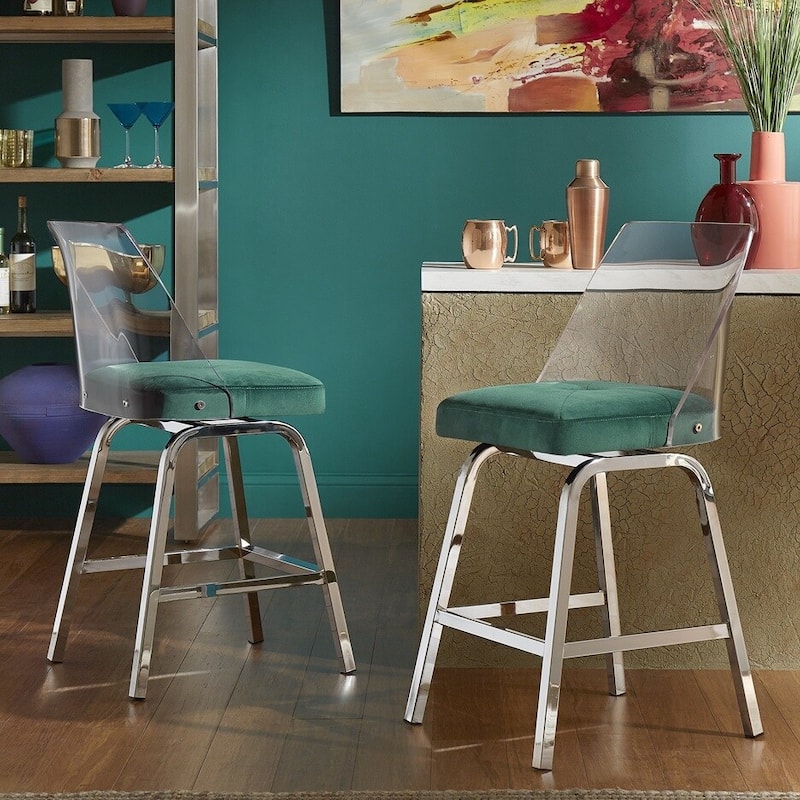 Lennox Velvet Counter Height Stools (Set of 2) by iNSPIRE Q Bold - Teal - Chrome