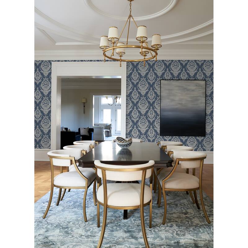 A-Street Prints Arlie Indigo Botanical Damask Wallpaper