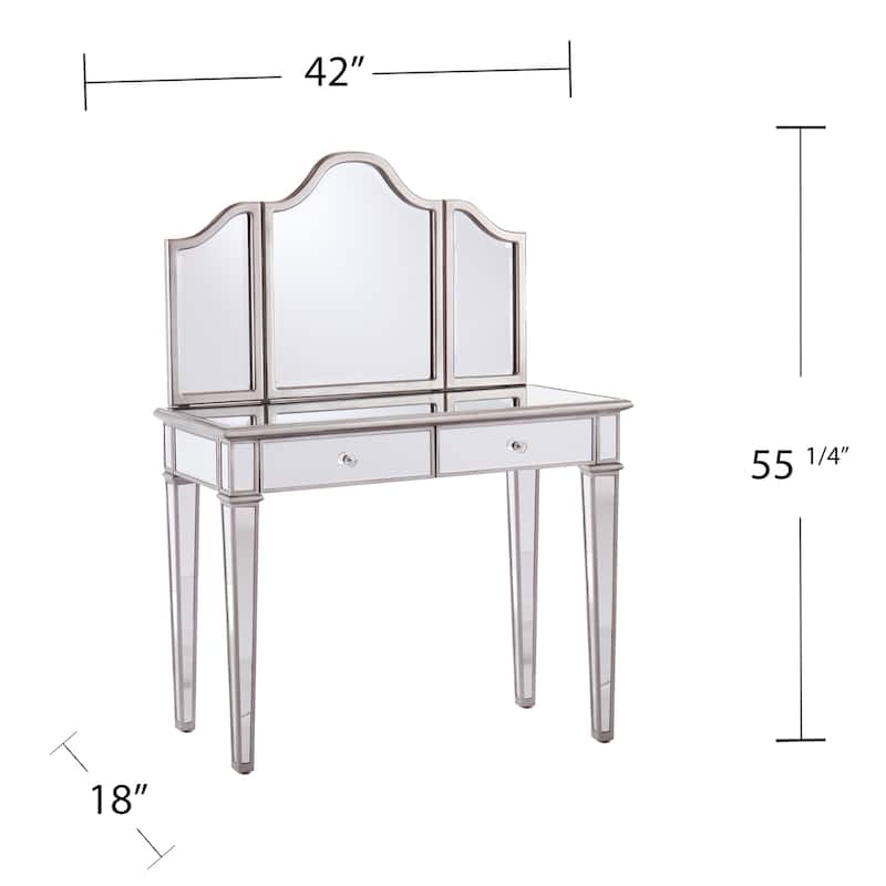 SEI Furniture Kalla Mirrored Vanity Set w/ Storage (Set of 2)