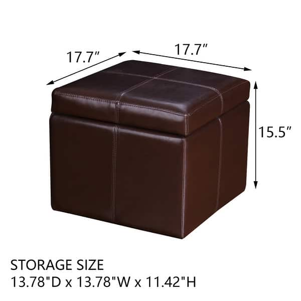dimension image slide 2 of 4, Adeco Bonded Leather Contrast Stitch Square Storage Ottoman Footstool