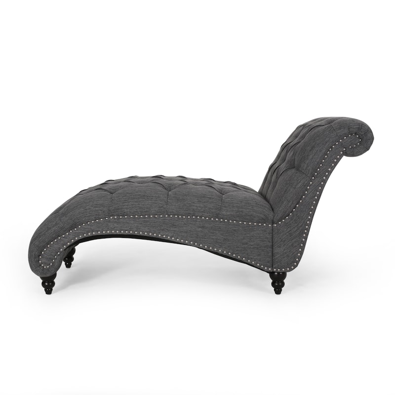 Roomfitters Tufted Chaise Lounge with Curved Shape and Nailhead Trim, Upholstered Accent Sofa for Living Room