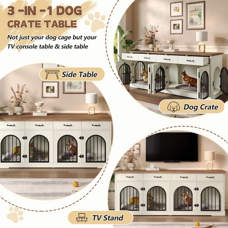 70.8" Large Dog Crate Furniture for 2 Dogs, Dog Kennel Indoor with Door and 4 Drawers, End Table, TV Stand for Medium Small Dogs