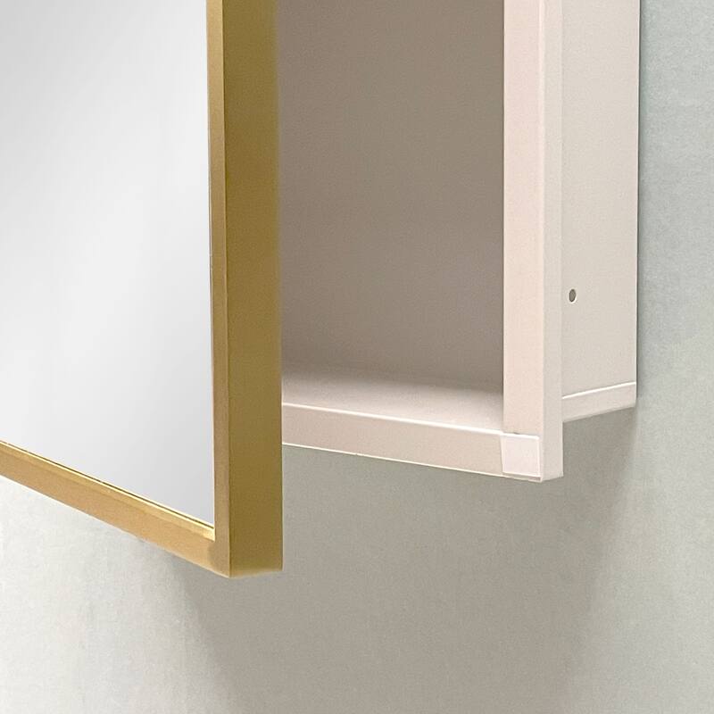 Wall-Mounted or Recessed Bathroom Medicine Cabinet with Mirror, White Iron Powder Material, Removable Shelves - 4.9X16 in
