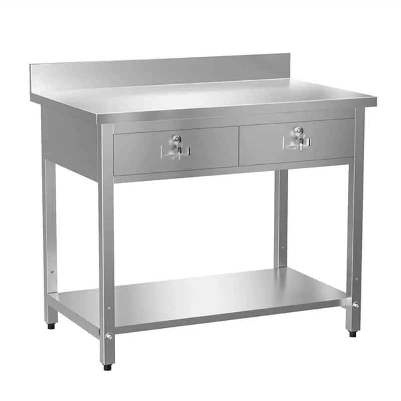 42 x 26 Inches Stainless Steel Table with 2 Drawers - N/A - Silver