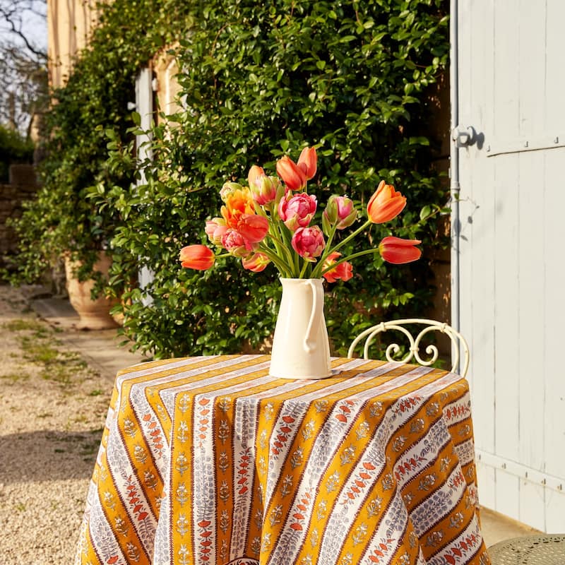 Couleur Nature Provence Avignon Tablecloth - Dijon/Blue - 90" x 90" - 90" x 90"