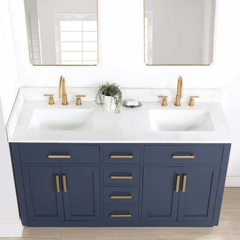 Altair Gavino Bath Vanity with Grain White Composite Stone Top and Mirror