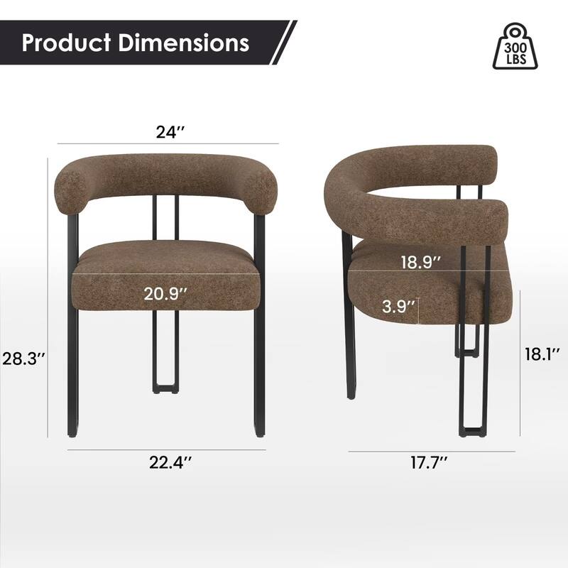 Upholstered Dining Arm Chairs with Metal Frame, Cushioned Seat & Back (Set of 2)