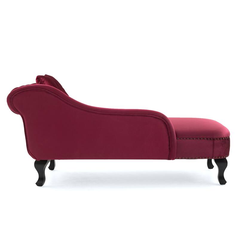 Christopher Knight Home - Bressi Modern Velvet Upholstered Chaise Lounge with Tufted Backrest, Nailhead Trim & Pillow