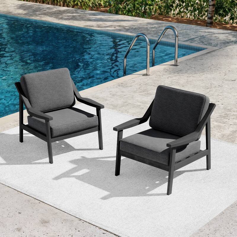 Outdoor Patio Club Chair Arm Lounge Cushion Chair (Set of 2)
