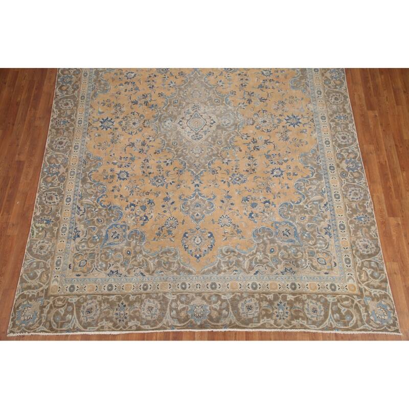 Hand Knotted Oriental 100% Wool Carpet Traditional Floral Oranges & Rust Mashad Area Rug - 11' 2'' X 8' 5''