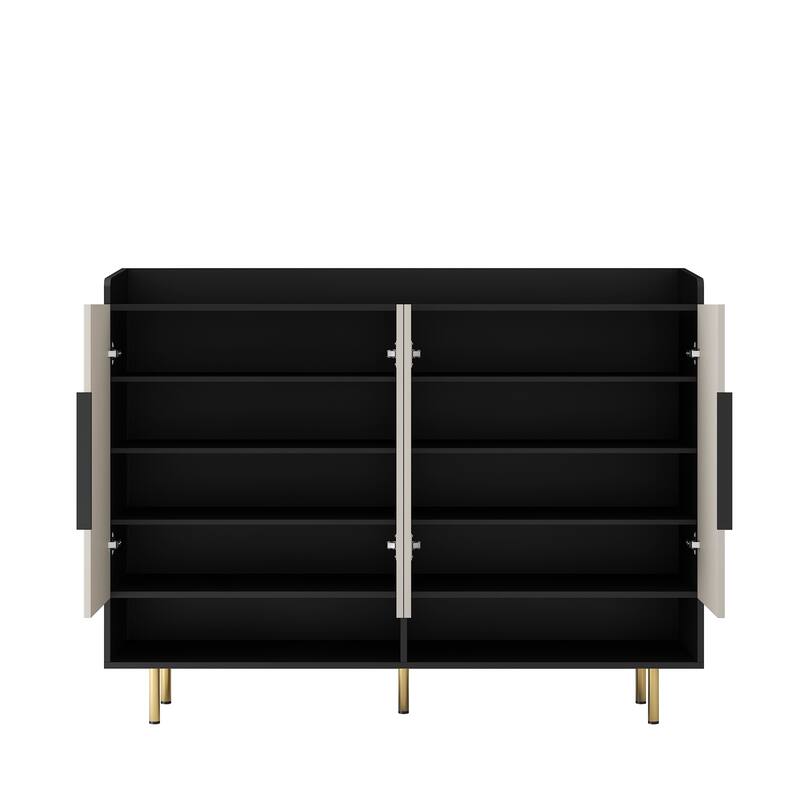 Roomfitters 55" Sideboard, 4-Door Shoe Cabinet, Modern Storage Credenza, Entryway Console Table, Black + Light Yellow