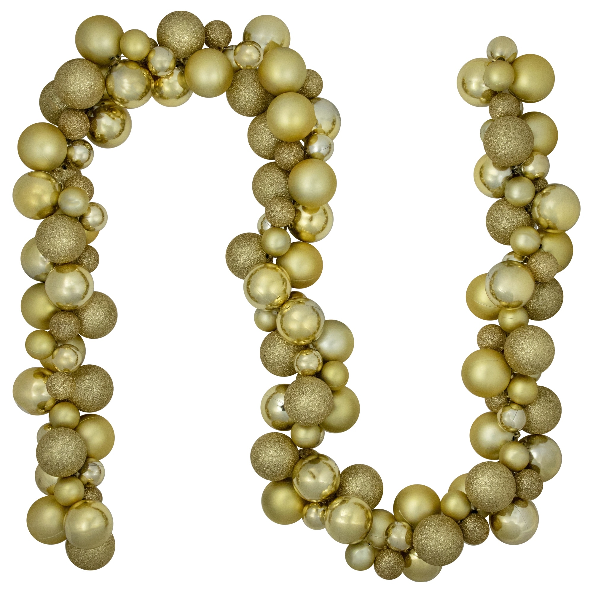 Shatterproof 3-Finish Christmas Ball Garland - 6' x 3.5" - Gold - Unlit