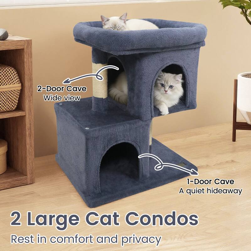 Gymax 25.5'' Cat Tree w/2 Large Condo Padded Top Perch Sisal
