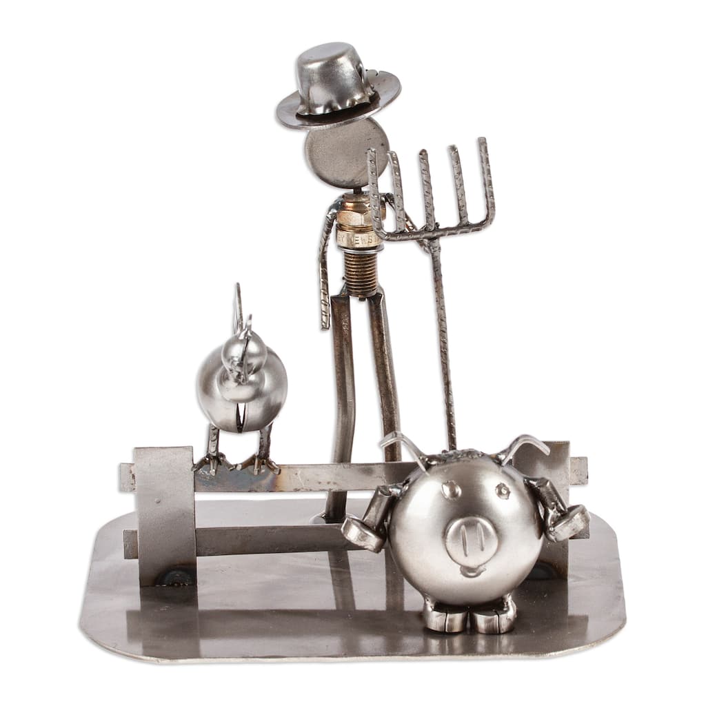 Novica Handmade Mechanical Farmer Upcycled Auto Part Sculpture