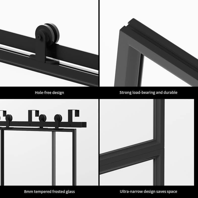 Mixoy Glass Sliding Barn Door and Hardware Included- Clear Tempered Glass,Aluminum Frame,Pre-Drilled,Soft Close