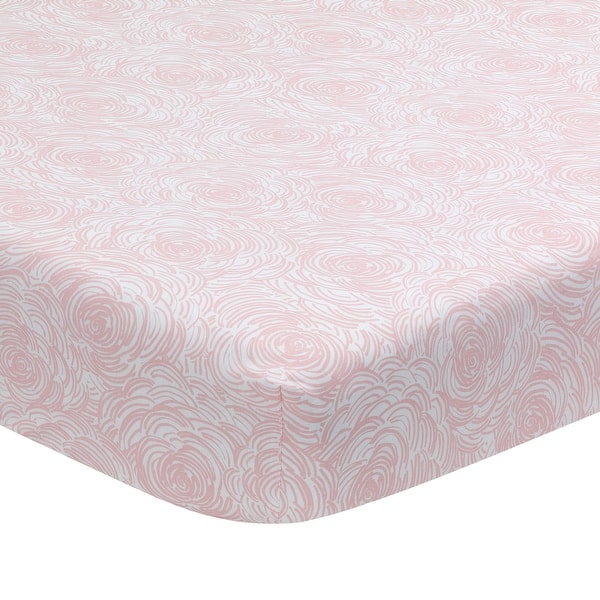 slide 2 of 5, Lambs & Ivy Signature Pink/White Floral Bud Organic Cotton Fitted Crib Sheet