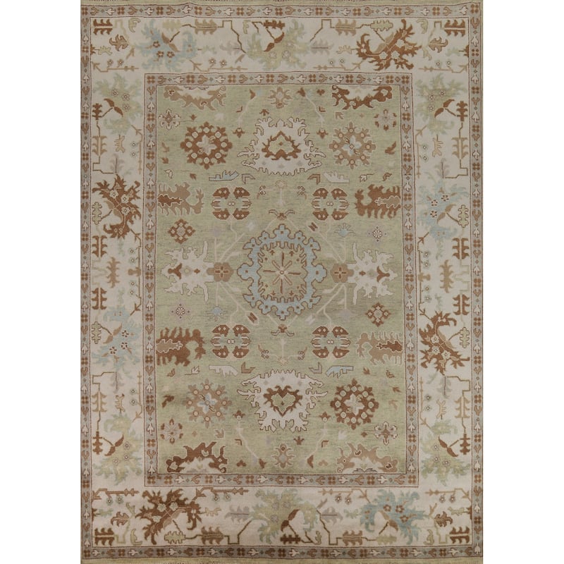 Light Green Oushak Indian Area Rug Handmade Wool Carpet - 9'0" x 11'11"
